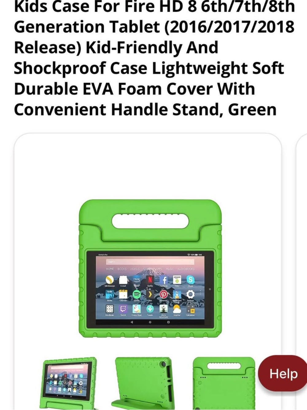 Kids Shockproof EVA Tablet Case for 8" Fire HD (Green)